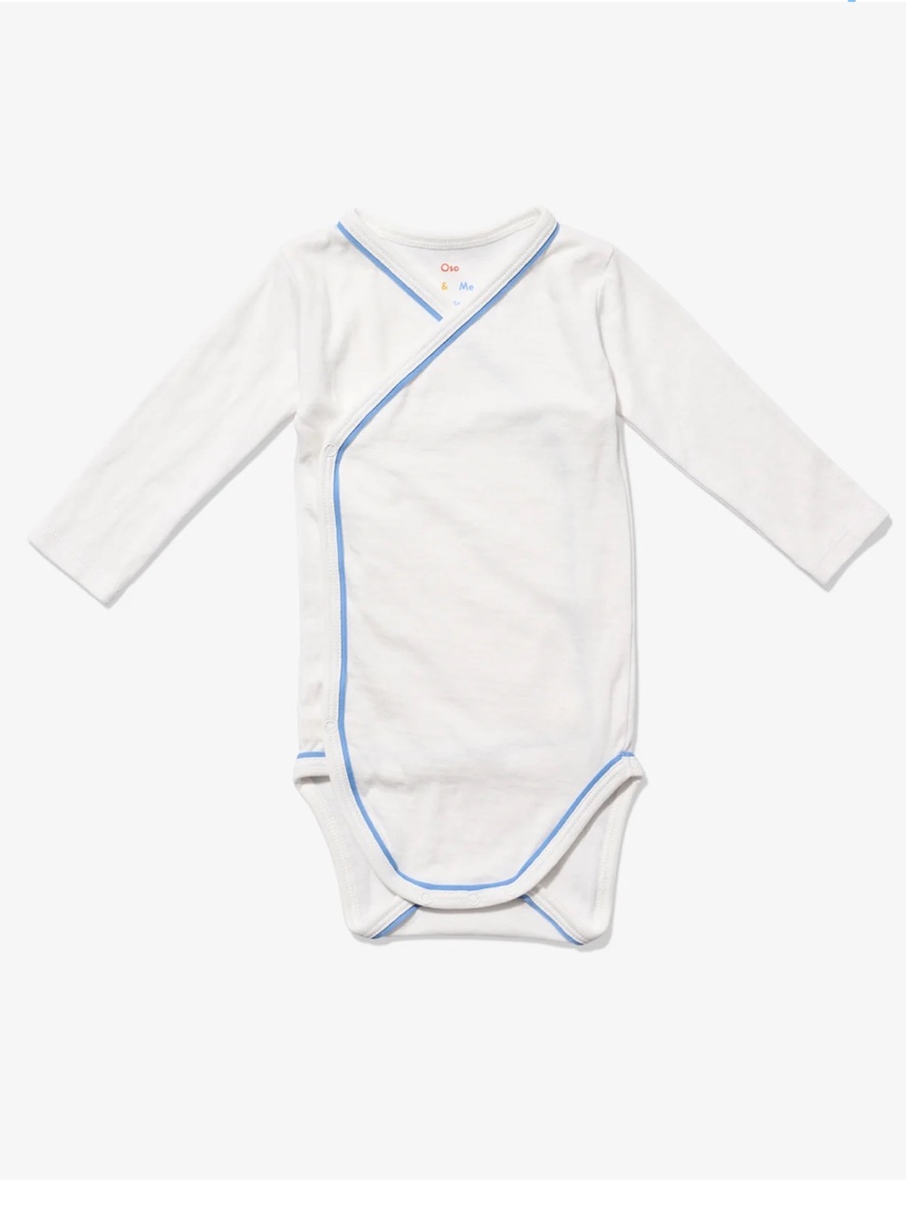 Oso & Me Organic Cotton Crossbody One Piece Bodysuit White Blue Trim Baby Nb